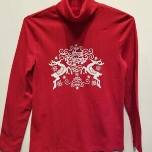 White Stag Winter Snowflake Red Turtleneck Top Ugly Christmas Sweater S